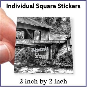 100 (2x2 Inch) Square Stickers, Black and White Grist Mill High Gloss, Thank You